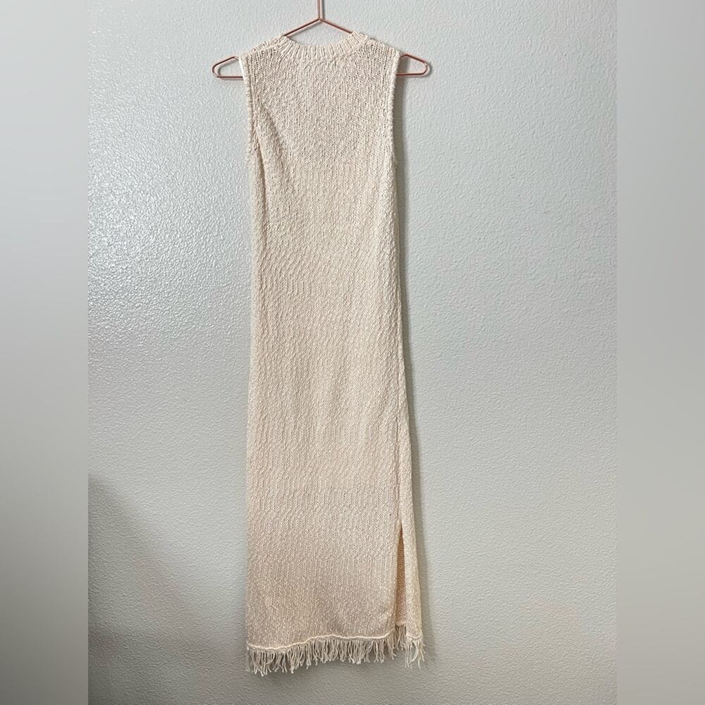Anthropologie Callahan Knitwear Isla Fringe Knit Midi Dress Ivory Cream w/slip - Picture 4 of 6